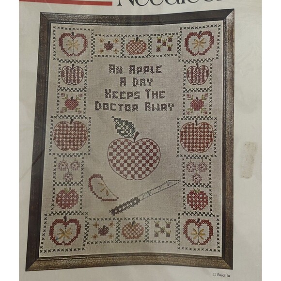 Vtg Bucilla "An Apple A Day Keeps The Doctor Away" Sampler Needlecraft - Picture 1 of 5
